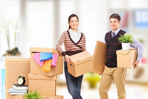 Office furniture and equipment prepared for a local business move